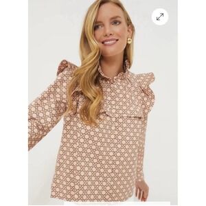 TUCKERNUCK Petal Cane Winnie Blouse Ruffle Pink Tan Sz M